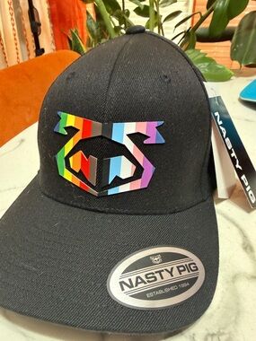 Nasty Pig Black Hat with Rainbow Striped Logo
